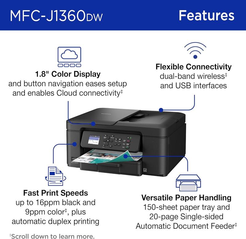 Work Smart 1360 Wireless Color Inkjet All-in-One Printer with Auto Duplex Printing & 1.8" Color Display