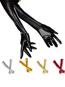 Women's Long Faux Leather Gloves, Sexy Decorative Cosplay Accessories, Anime Costume Performance Mitts for Dance & Stage Performances