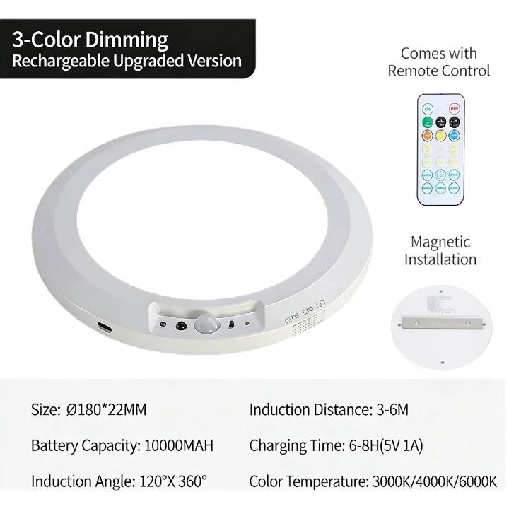 USB Rechargeable Motion Sensor Ceiling Light with Remote – Magnetic Wireless LED Ceiling Lamp, Battery Powered, Stick-On Light for Closet, Shower, Stairs, Hallway, Porch & Patio