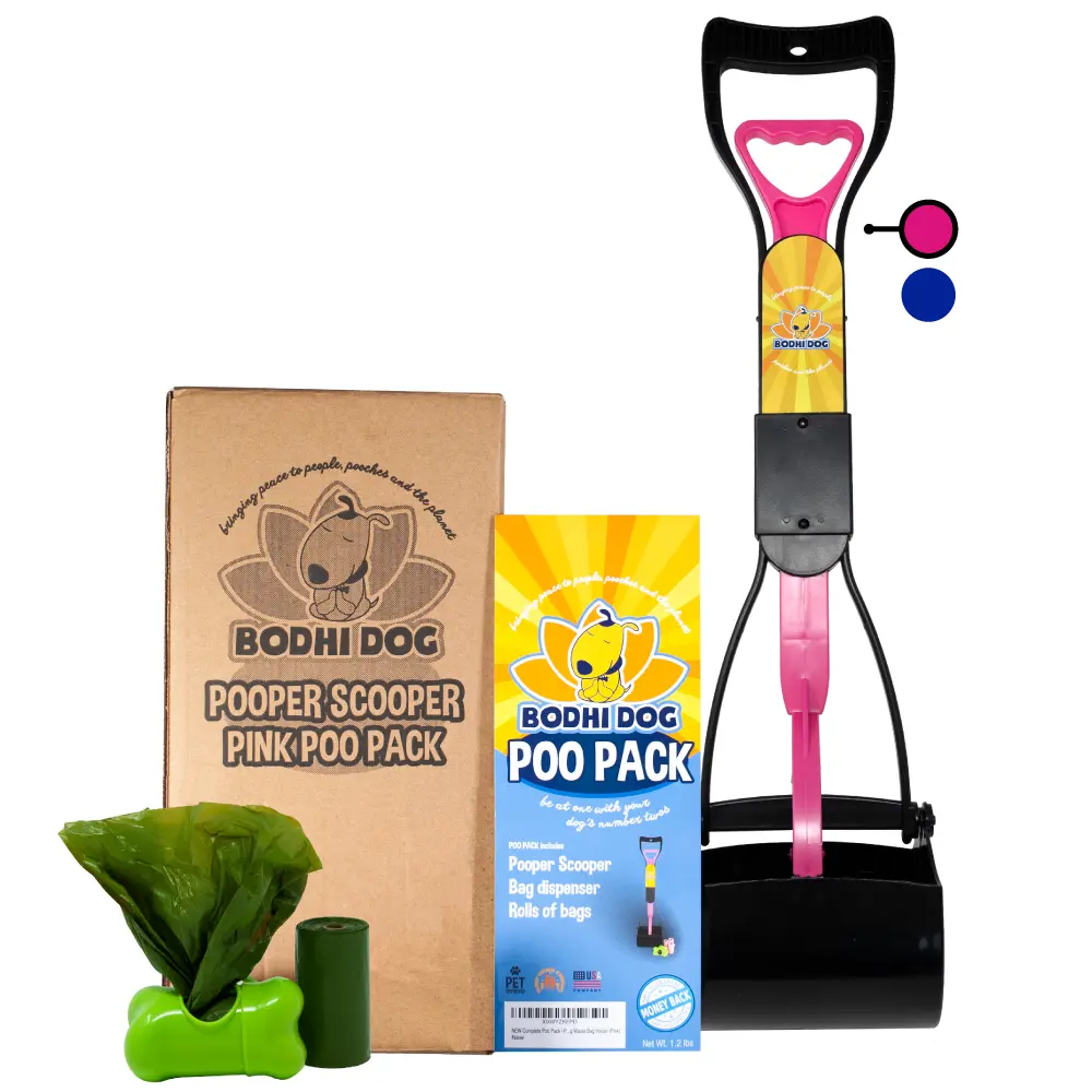 Complete Poo Pack with 24" Pooper Scooper, Poop Bags, and Pet Dog Waste Bag Holder by Bodhi Dog for Small, Medium, Large, XL Pets, Grass & Gravel Use