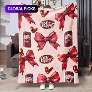 Bow Flannel Print Blanket, Soft Warm Nap Blanket, Multi-Purpose Gift Blanket for Sofa Bed Office Travel Camping, Flannel Throw Blanket, Decorative Giftable Blankets