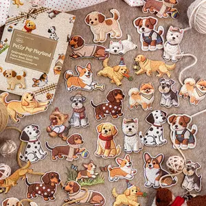 40 Sheets Embroidery Cute Pet Fabric Book Adhesive Stickers Pack, Faux Embroidery Leather Paper Hard Card, Handmade Scrapbook Diary Greeting Cards DIY Decorative Stickers, Art Stickers