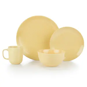 Everything Kitchens Colorful Glazed 16-Piece Dinnerware Set | Butter Yellow