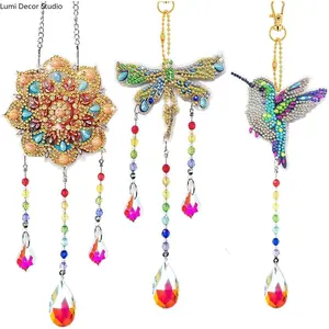 3PCS DIY Diamond Art Keychain & Suncatcher Kit – Crystal Butterfly Dragonfly Hummingbird Hanging Charms | 5D Diamond Painting Craft Set for Girls & Adults