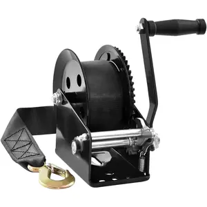 fathersdaygift VEVOR Hand Winch, 1600 lbs Pulling Capacity, Boat Trailer Winch Heavy Duty Rope Crank with 33 ft Polyester Strap and Two-Way Ratchet, Manual Operated Hand Crank Winch for Trailer, Boat or ATV Towing