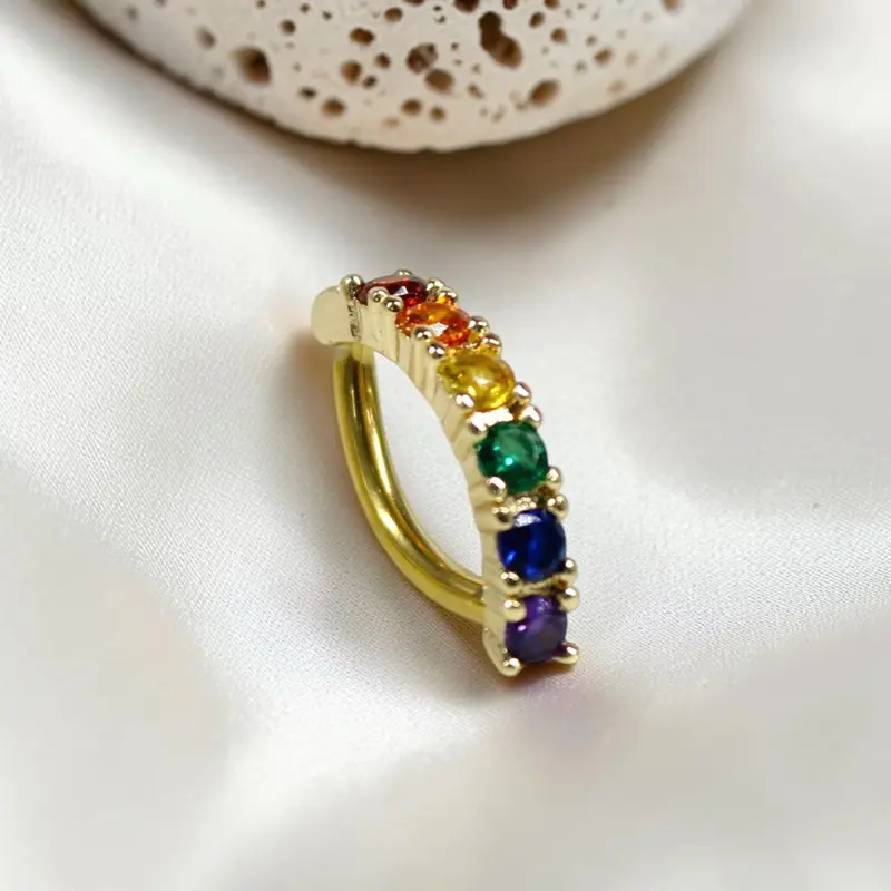 Multicolor Cz Belly Button Ring, Gold Silver Rainbow Gems Belly Piercing