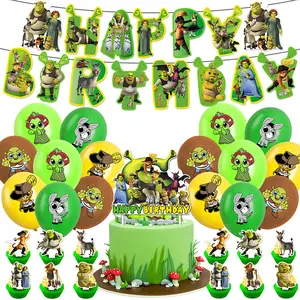 Shrek theme birthday party decoration shrek boy birthday flag cake balloon spiral pendant