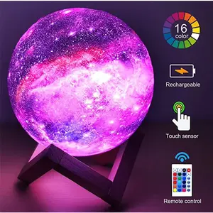 3D Galaxy Moon Lamp  Remote Control LED Night Light | Rechargeable & Color-Changing Decorative Bedroom Gift