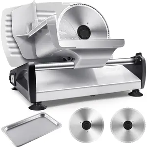 Upgrade DC  Meat Slicer Machine for , Quiet 200W Deli Slicer with 2 Removable 7.5'' Stainless Steel , Adjustable Dial for 0-15mm, Electric  Slicer for Meat, Cheese, Bread