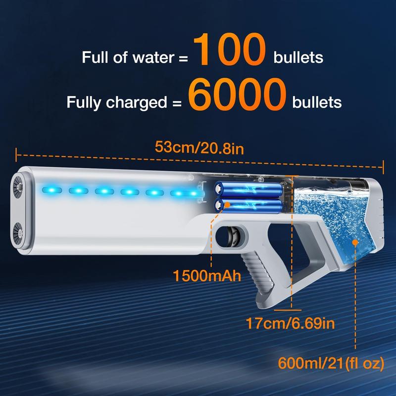 20 inchs Electric Water Gun with Automatic Water Absorption, IP67 waterproof function,Built-in 1500mAh  battery, Long Range 30 -35FT, 600ml Capacity, Rechargeable Outdoor Pool Pulse Squirt Gun for Adult, Kids