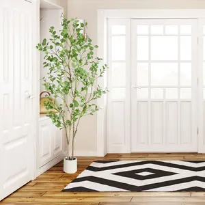 【GARVEE】Artificial Eucalyptus Tree – Realistic Round-Leaf Decorative Plant in Black/White Pot – Low Maintenance Faux Plant for Living Room, Office & Home – 4/5/6ft
