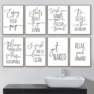 8pcs Fun Bathroom Sign Canvas Poster Wall Art Prints - Decorative Wall Art - Perfect for Bathroom Decor and Toilet Humor