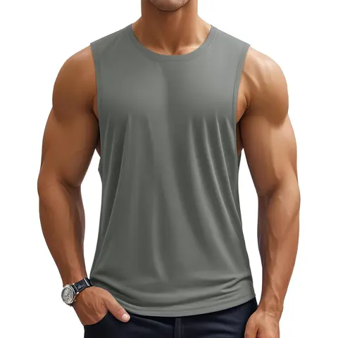 MAGCOMSEN Men's Polyester Sports Vest - Athletic Fit, Quick-Dry Fabric, Lightweight, Cut-Off Armholes, Gymwear, Beach Wear, Polyester Men's Sports Vest