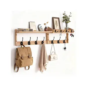 29" Coat Rack Wall Mount With Shelf, 4 In 1 Coat And Key Hanger With 11 Metal Hooks, Entryway Wall Mounted Shelf With Mail Holder For Living Room, Bedroom