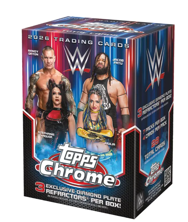 2026 Topps Chrome WWE Blaster Box - 3 Exclusive Diamond Plate Refractors Per Box