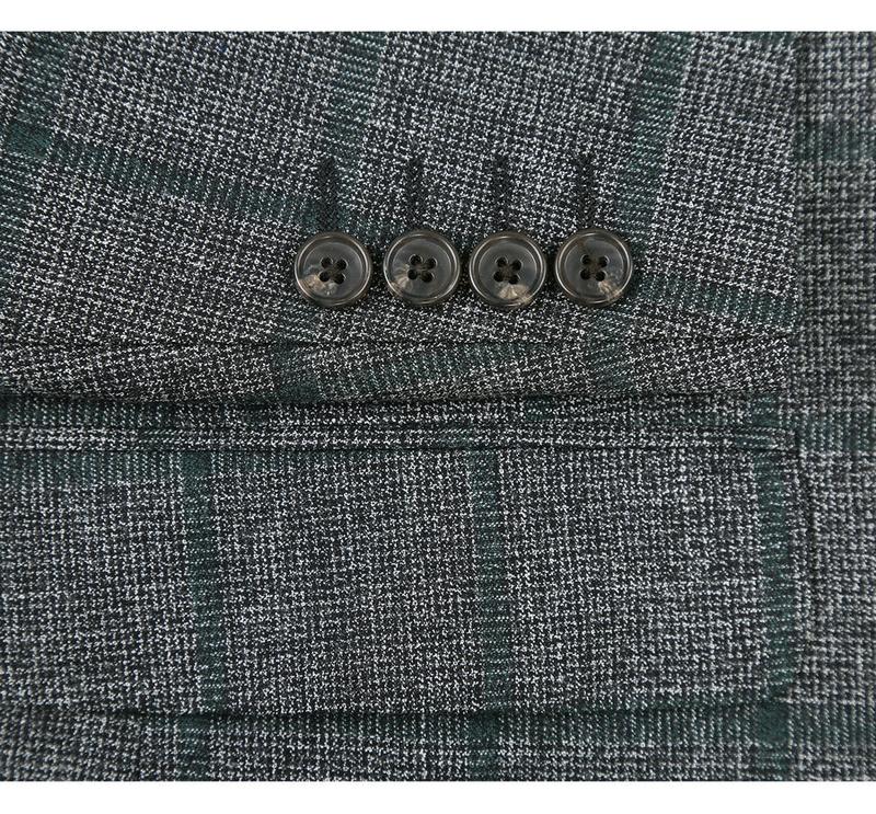 Mens Two Button Classic Fit Wool Sport Coat Blazer in Brown & Olive Gren Windowpane Plaid