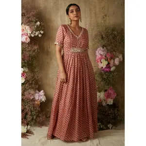 Red printed anarkali