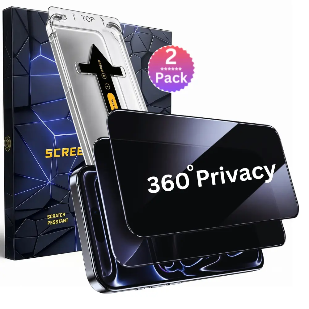 2-Pack Privacy Tempered Glass Screen Protector for iPhone 17/16 Pro/16/15/14/13/12/11, Smartphone/Cellphone Accessory, 9H Hardness, Shockproof, Impact-Absorbing Anti-Spy, 4-Side 360° Privacy, HD Clarity, Smooth Tough Protection