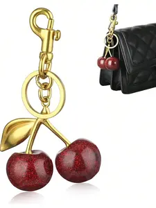 Cherry Crystal Pendant Keychain, Shiny Resin and Metal Accessories, Perfect for Women's Wallets and Handbags, Halloween Christmas Gift Bag Decor