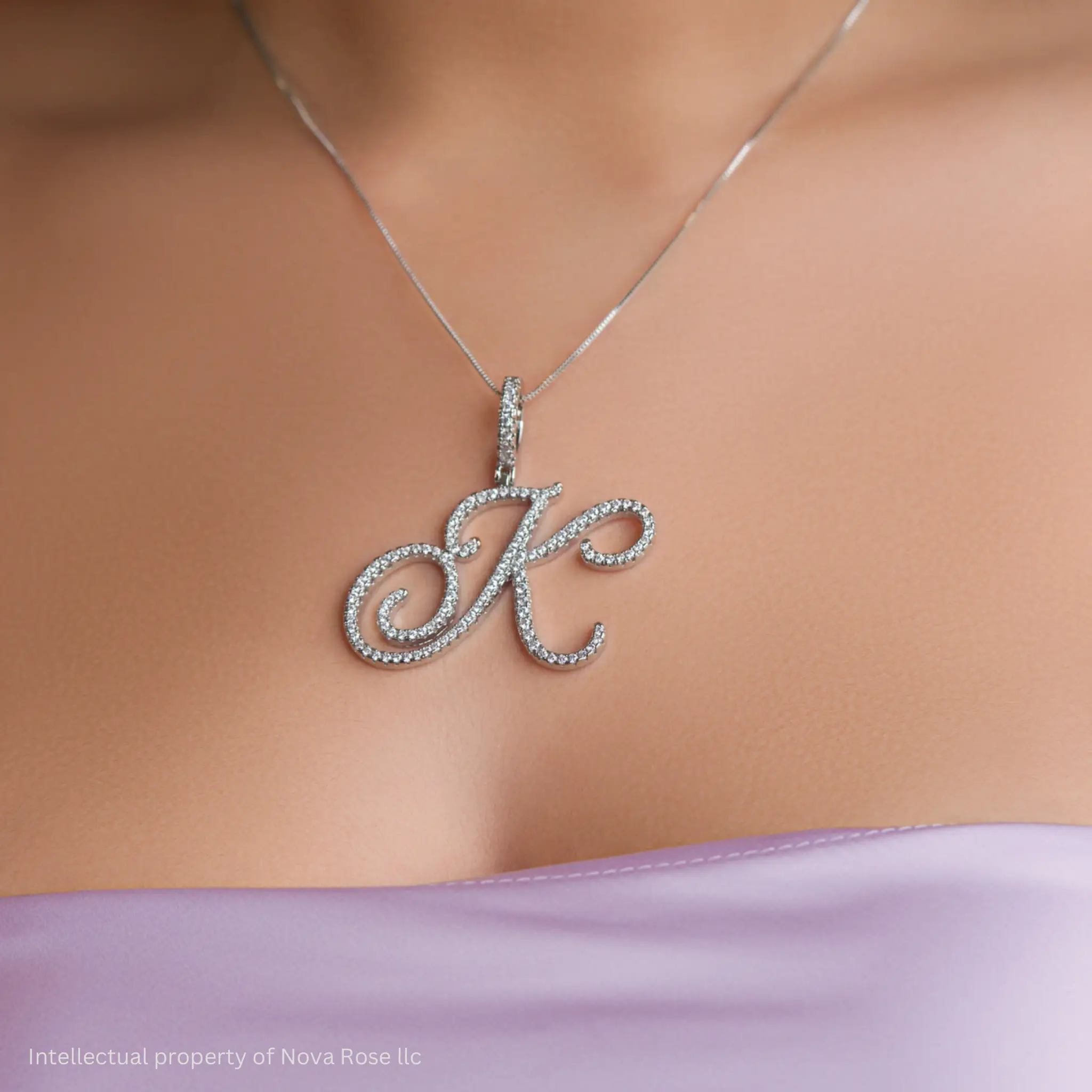 Nova Rose Custom Script Initial Necklace - Personalized Initial Necklace Pendant Jewelry