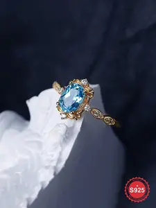 Vintage Oval Crown Design Ring, Vintage Oval Starburst Ring, S925 Sterling Silver Ring for Women, Elegant Jewelry for Party, Daily Decor, Trendy All-match & Exquisite Jewelry for Birthday Gift