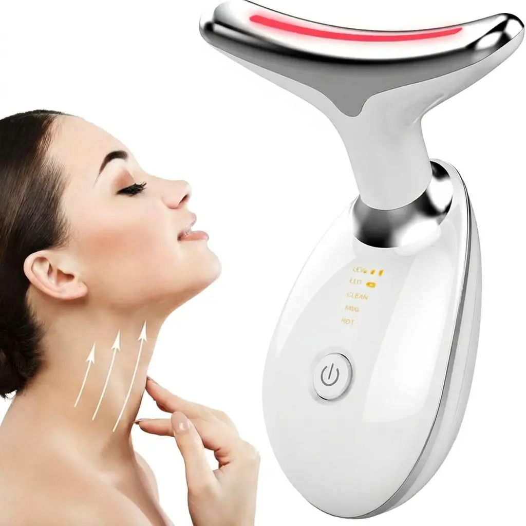3-in-1 Battery-Powered Rechargeable Non-Invasive Multi-Mode Microcurrent Facial Beauty Instrument, Portable Handle Face Sculpting Device with Manual Neck Massager for Daily Skin Care, White, All Skin Types Compatible