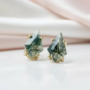 Kite Shaped Green Moss Agate Earrings