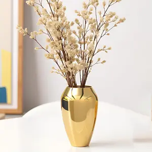 Small Glossy Gold Vases Home Decor,Round Ceramic Vase,Gold Vase for Pampas Grass,Minimalist Modern Home Decor,Table,Fireplace,Shelf,Mantel,Entryway and Centerpieces