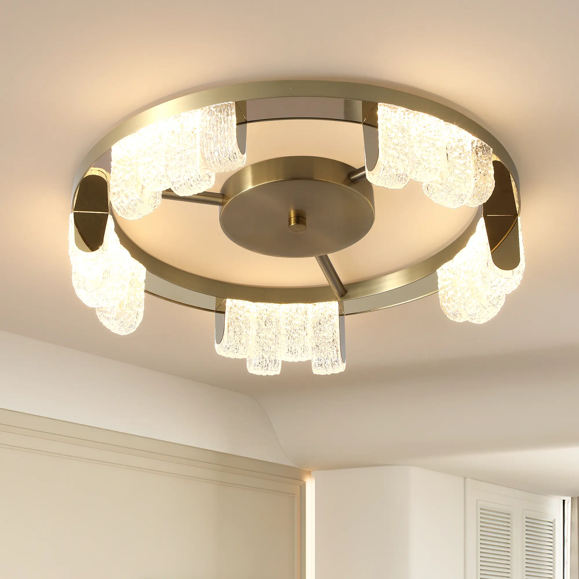 Garwarm 15.74" LED Acrylic Flush Mount Ceiling Light,Modern Chandelier Dining Room Light Fixture Kitchen,Chandeliers Over Table,3000K Warm Light