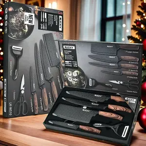 6-Piece Professional Stainless Steel Sharp Kitchen Knives for Cooking, Boneless, Dishwasher Safe with Lifetime Sharpness Utensils Kitchenware Set Block,Perfect as a Christmas, Thanksgiving, Halloween gift
