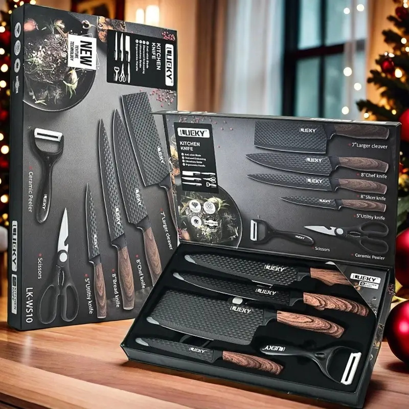 6-Piece Professional Stainless Steel Sharp Kitchen Knives for Cooking, Boneless, Dishwasher Safe with Lifetime Sharpness Utensils Kitchenware Set Bloc