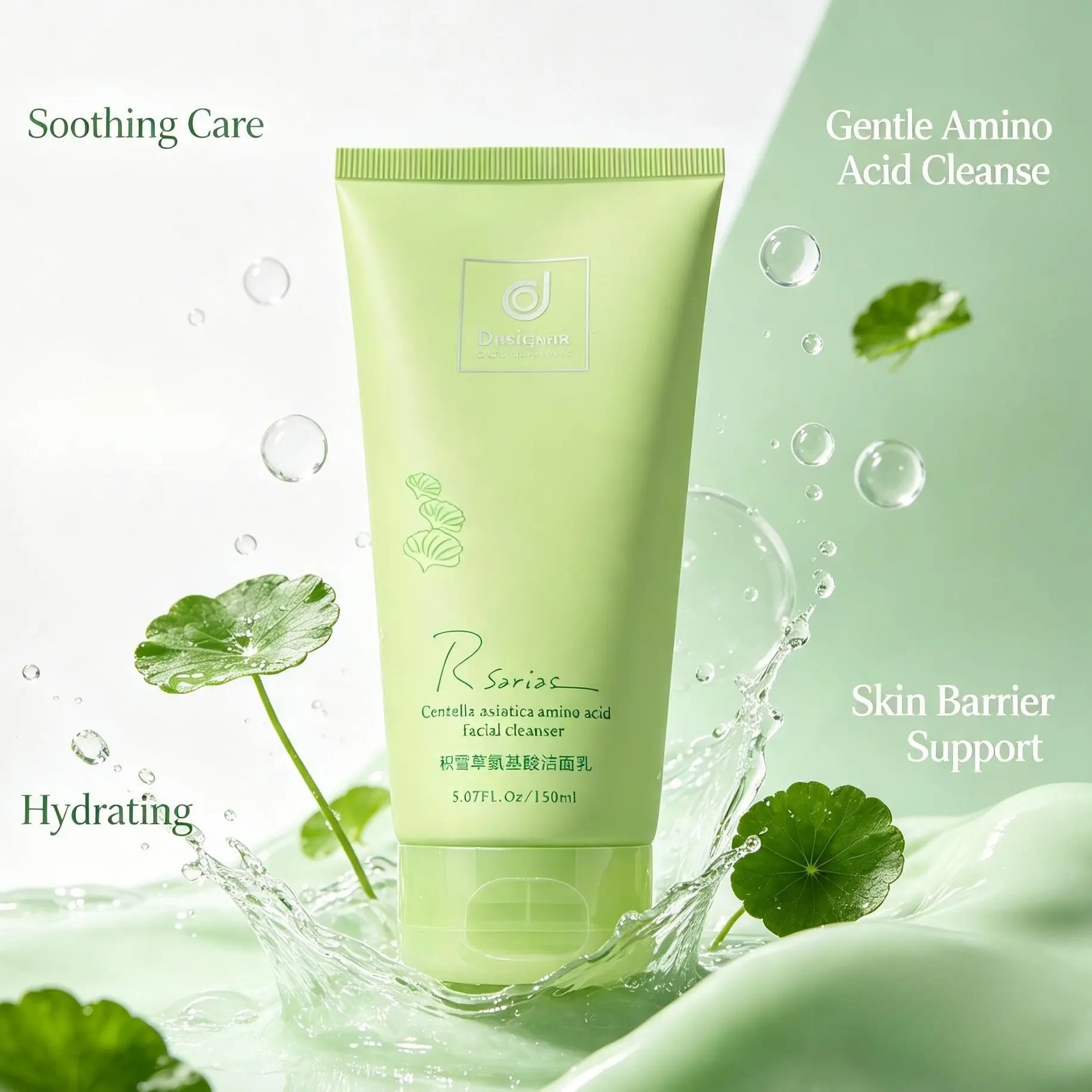 Rsarias Centella Asiatica Amino Acid Facial Cleanser 150ml Gentle Deep Clean Face Wash for Sensitive Oily Skin