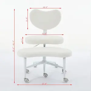 Furniliving Cross Legged Office Chair, Teddy Fabric Meditation Chair with Back Support, Ergonomic Criss Cross Office Chair Kneeling Chair with Adjustable Height and Wide Seat, White
