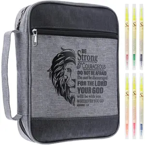 Cover for Mens  Case with 6 highlighters Lightweight Nylon Carrying Bag Multifunction Church Study Book Carrier with Handle Christian Gifts
