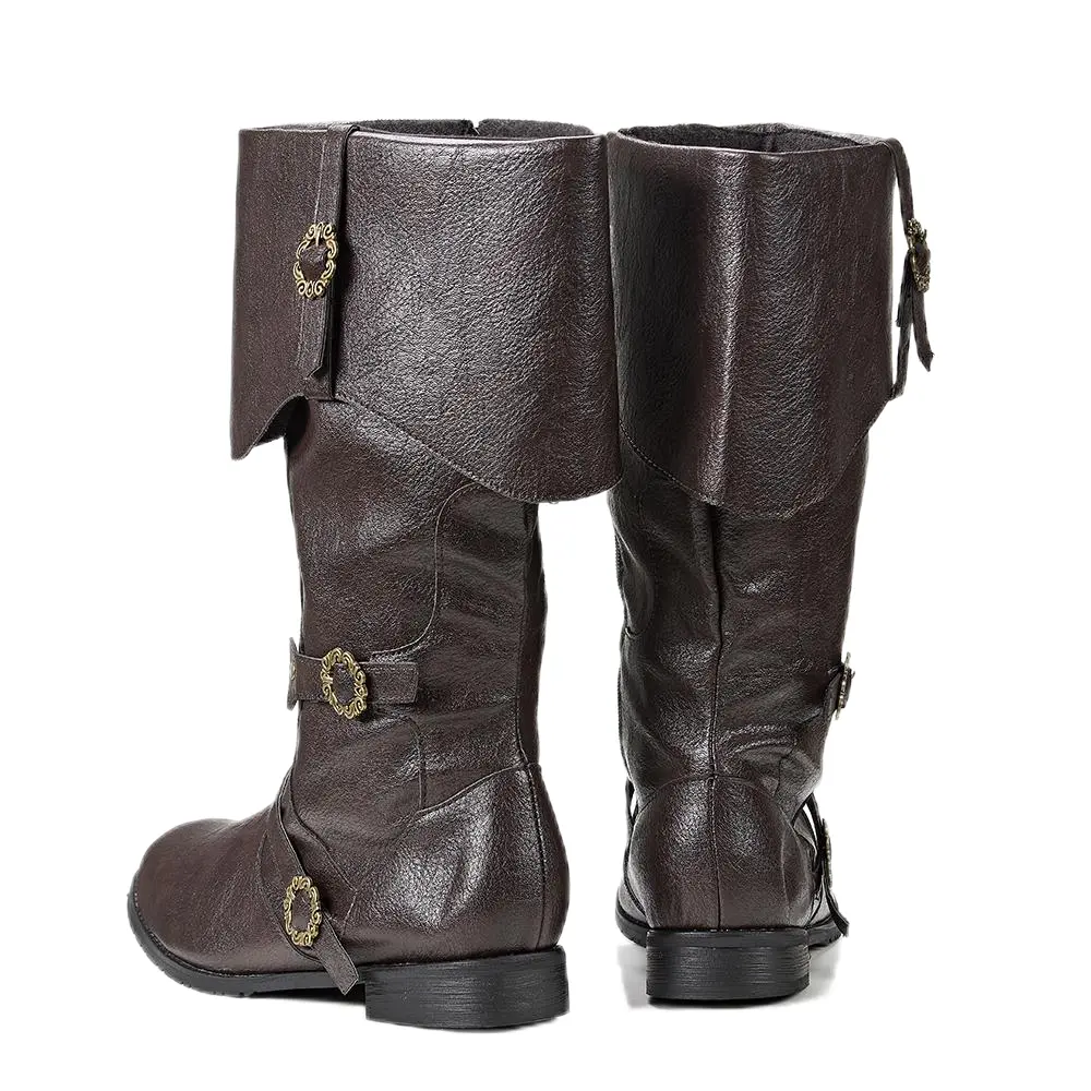 Zotixvox Men's Mid-Calf Gothic Boots - Black Synthetic PU Leather Viking Medieval Cuban Shoes for Men's Wear, Dances, Retro-Alternative Style, with Zipper, Buttons, Anti-Slip Rubber Sole, Closed All-Seasons Statement Footwear, Cosplay, Retro Style, Statem