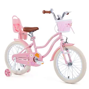 JMMD Girls Bike for 4-12 Years Old Kids, 12 14 16 18 20 24 Kids Bike with Training Wheels, Basket and Doll Seat, Toddler Girls Bicycles with Handbrake & Kickstand, Multiple Colors