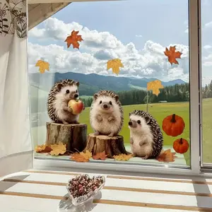 Creative Hedgehog Tree Stump Window Decal, Home Glass Display Static Adhesive, Dual-Sided Visible Window Sticker, Decorative Wall Art