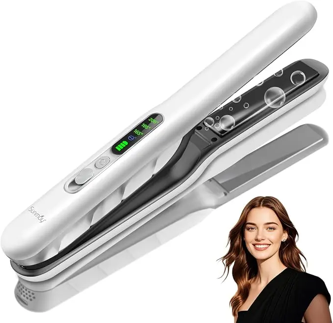 Cordless Hair Straightener, SUNMAY 2-in-1 Titanium Hair Straightener & Curler with Negative Ions, Dual NTC Temperature Control, 20s Fast Heat Up, 3 Heat Settings, USB Rechargeable Portable Travel Hair Styling Tool