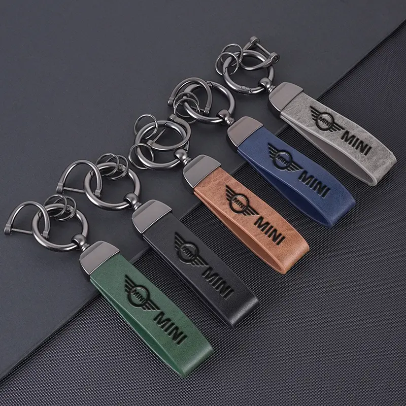 Zinc Alloy Leather Accents Car Keychain Key Ring Interior Accessories Car Key Chains for Bmw Mini Cooper R50 R53 R55 R56 R60 R61 F54 F55 F56 F60 Keychain Carabiner