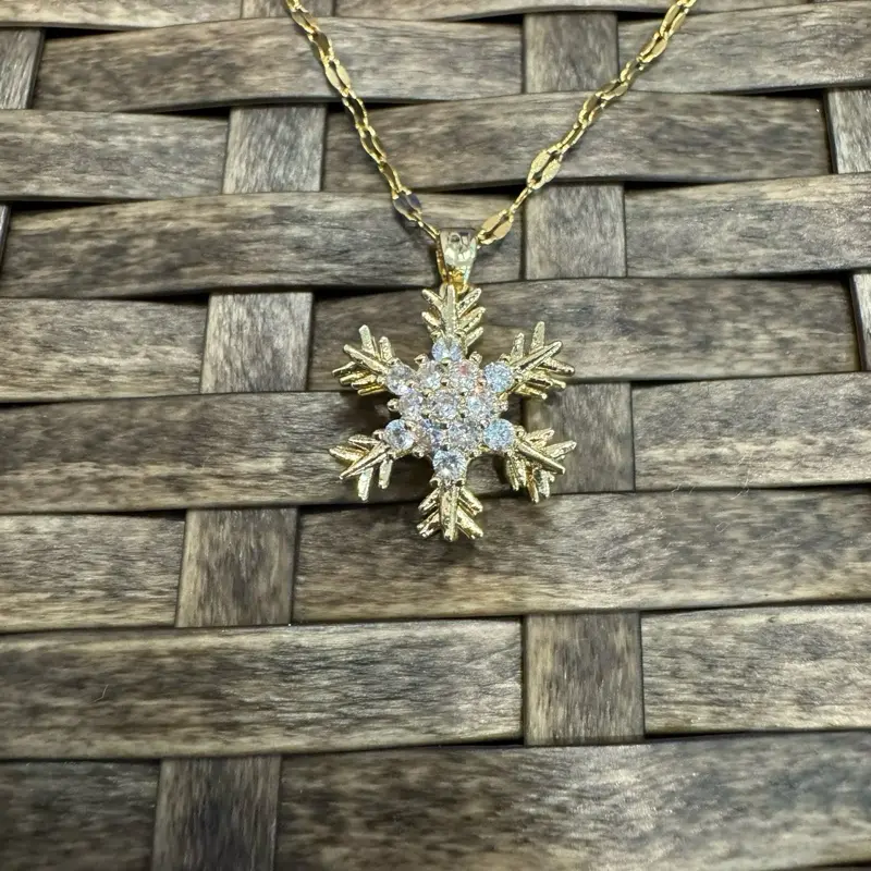 AlexisLeaCollection Gold Snowflake Necklace with Spinning Pendant, Fidget Necklace for Anxiety Relief Jewelry