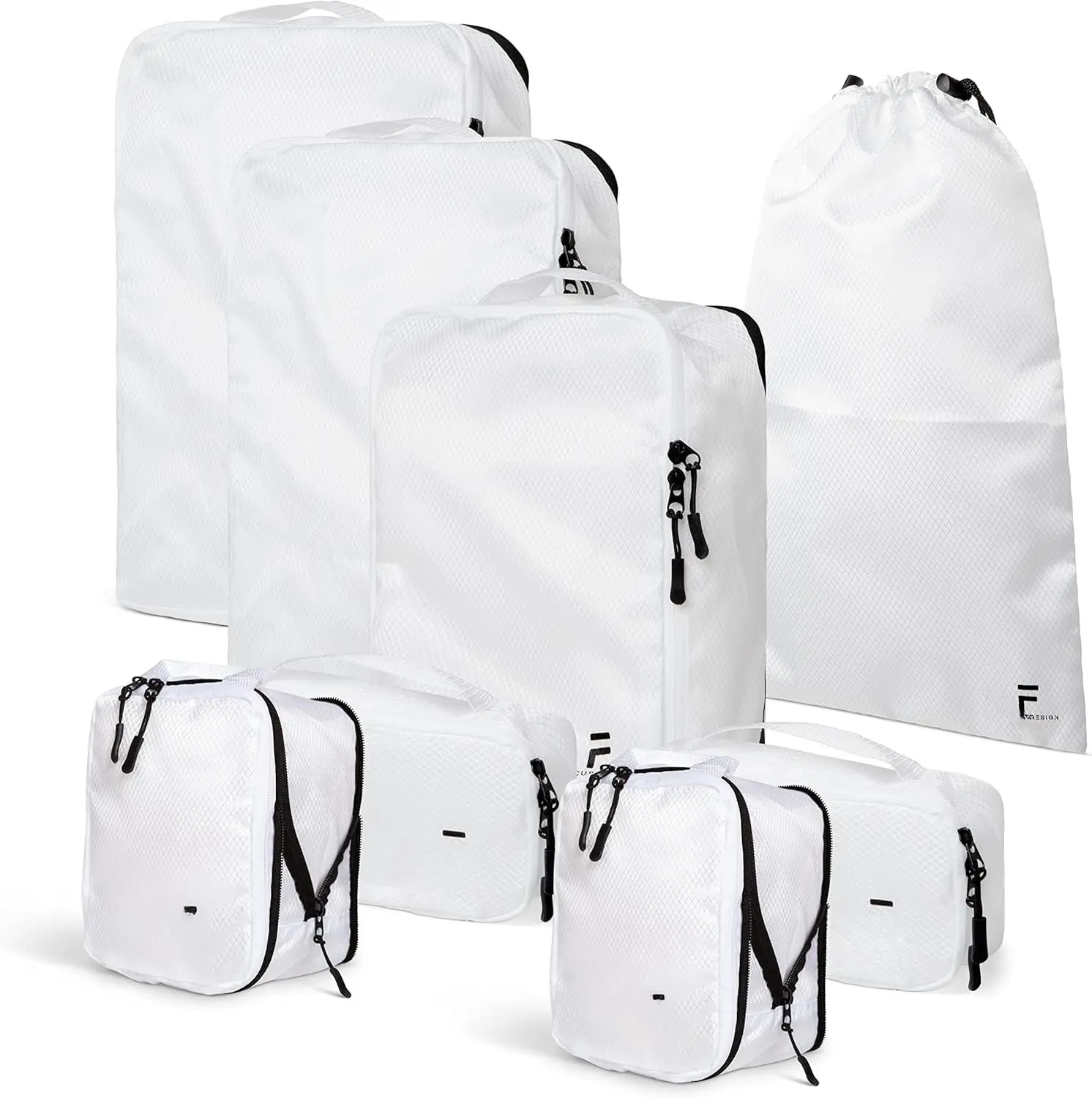 8 count Compression Packing Cubes Set - Double Capacity  for Travel - Small, Medium & Large Sizes - Carry-On Suitcase Organizer Bags (White)