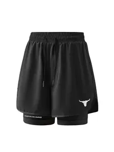 Unisex Regular Fit Gym Shorts, Outdoor Running Fitness Training Elastic Two-Piece Summer Quick-Dry Yoga Pants, Breathable Thin Marathon Shorts