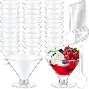 100 PCS Plastic Martini Dessert Cups, Mini Transparent Cocktail Glasses, Reusable Margarita Cups with Spoons, Party Supplies, Ideal for Engagements, Weddings, Birthdays, and Holiday Banquet Appetizers (Set of 50 Cups and 50 Spoons)