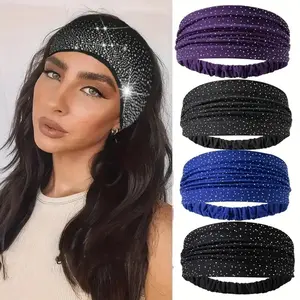 Women's Rhinestone Elastic Soft Headband - Seamless, Crystal-Embellished, Sparkling, Secure-Hold Hair Accessory for Face Washing, Daily Wear