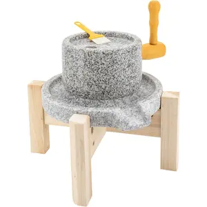 Stone Grainer Mill with Wooden Frame Manual Grain Wheat Flour Paste Natural Hemp Stone Paste Mill with Filter Bag for Bean Barley Spice Corn