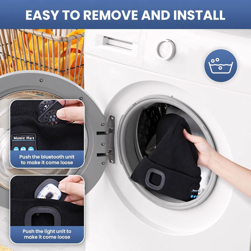 Bluetooth Beanie with Light, Unisex USB Rechargeable LED Flashlight Hat with Cordless Headphones & Built-in Speaker Microphone, Christmas & Birthday Gifts for Men, Husband & Teenagers