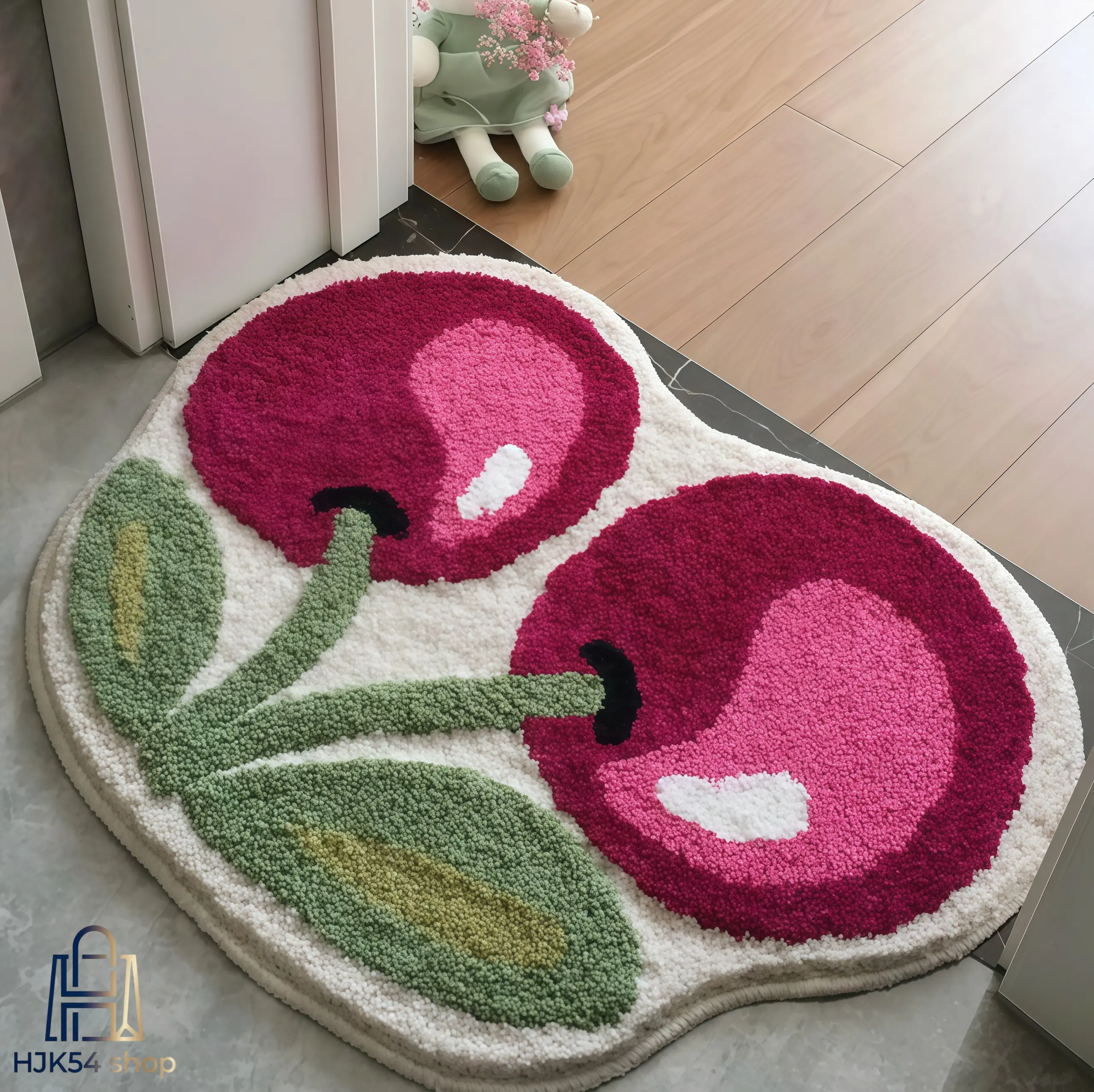 Cherry-Shaped Microfiber Bath Mat - Cozy, Super Absorbent, Non-Slip, Soft Plush Shower Floor Rug for Bedroom, Entryway, Machine Washable Unisex High-Traffic Area Mat, No Warning Applicable