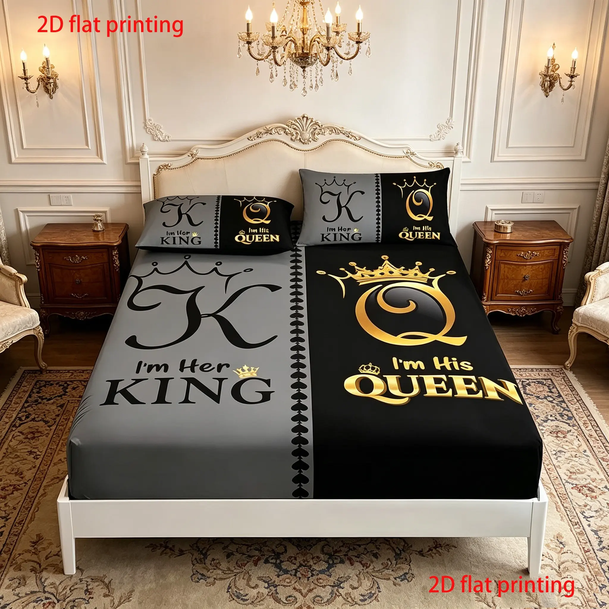 3-piece luxury royal couple king queen bed sheet set Bedsheet Sets (1 * bed sheet+2 * pillowcase, coreless) made of soft and breathable polyester material, suitable for bedrooms, dormitories, and holidays Print Bedding