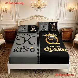 3-piece luxury royal couple king queen bed sheet set (1 * bed sheet+2 * pillowcase, coreless) made of soft and breathable polyester material, suitable for bedrooms, dormitories, and holidays