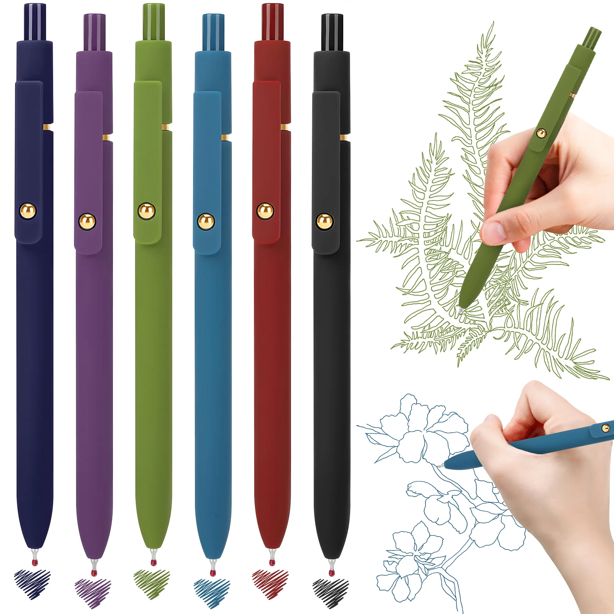Colorful Gel Pens, 0.5mm Fine Point Retractable,Multi Colored Pens for Journaling and Sketching,School Supplies,Writing Stationery,Stuffers,Rollerball Pen for Teens, Gifts for Women (6Pcs-Vintage Colors) Colored Pen Set Extendable Gel Pen